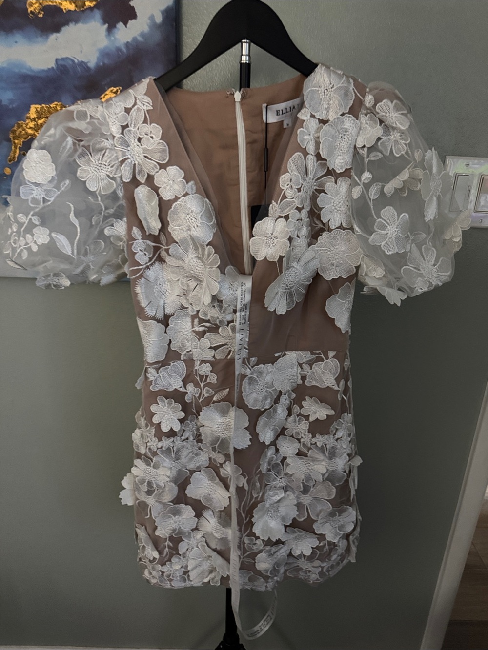 Elliatt Nude Mini Dress with White Floral Appliqué